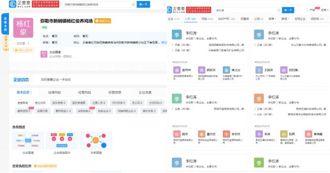 圖13.“李紅濤”，“楊紅俊”相關(guān)企業(yè)信息